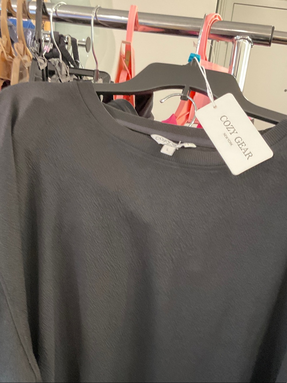 Women's Black Crewneck Long-Sleeve Top